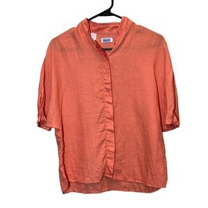 Vintage Sisley Coral 100%‎ Italian Linen Dolmen Sleeve Button Up Top Size Large